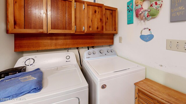 laundry area featuring washing machine and dryer and cabinet space