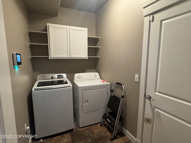 6230 N Crupperdock Dr, Palmer, AK 99645 - laundry room with cabinet space, independent washer and dryer, and dark stone finish floors