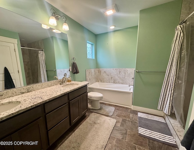 6230 N Crupperdock Dr, Palmer, AK 99645 - bathroom featuring a garden tub, a shower with curtain, and double vanity