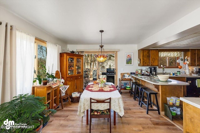 dining area with a wealth of natural light and light wood-style floors