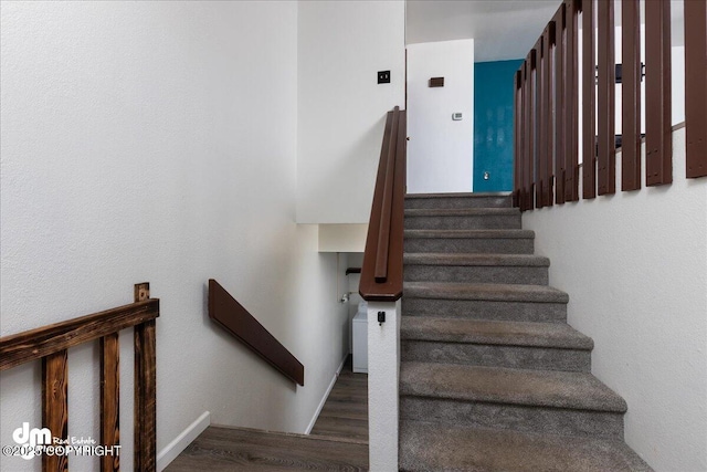 stairway with wood finished floors