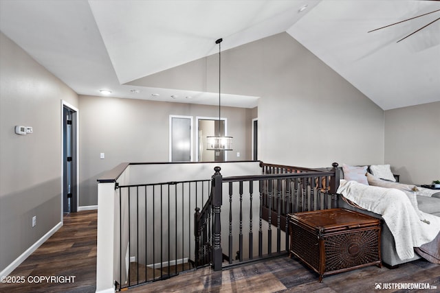 800 Howard Cir, Anchorage, AK 99504 - hall with an upstairs landing, wood finished floors, a chandelier, baseboards, and recessed lighting