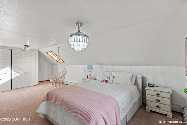 3915 Hiland Rd, Eagle River, AK 99577 - carpeted bedroom featuring vaulted ceiling and a baseboard heating unit