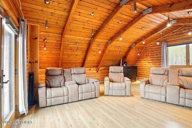 17720 Werre St, Chugiak, AK 99567 - living area featuring wood finished floors, wood ceiling, and log walls