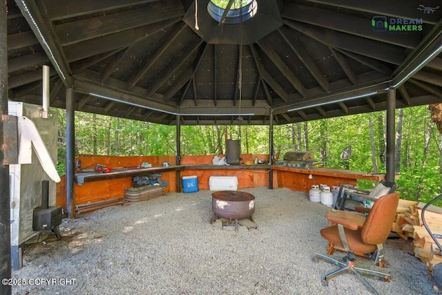 1900 N Green Forest Dr, Palmer, AK 99645 - view of patio featuring a gazebo, an outdoor fire pit, and a grill