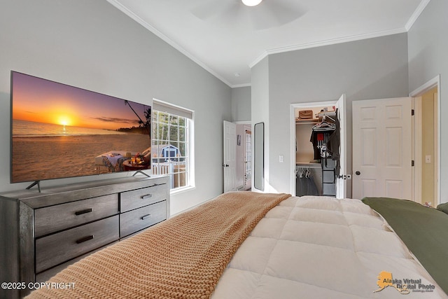 3541 E Wanamingo Dr, Wasilla, AK 99654 - bedroom with ceiling fan, a spacious closet, a closet, and crown molding