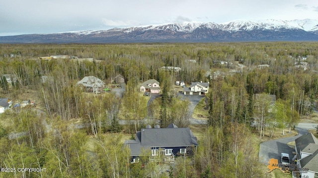 3541 E Wanamingo Dr, Wasilla, AK 99654 - birds eye view of property with a wooded view and a mountain view