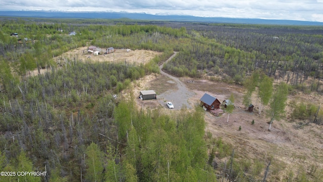 aerial overview of property's location with a heavily wooded area and rural landscape