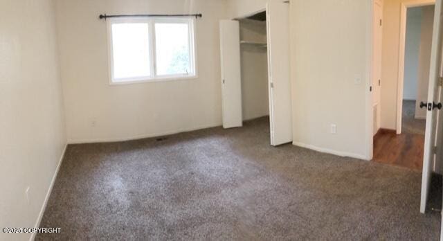 unfurnished bedroom featuring carpet floors and a closet