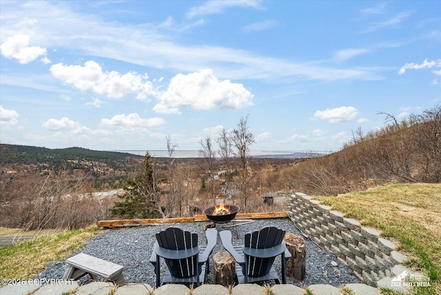 view of yard with a fire pit