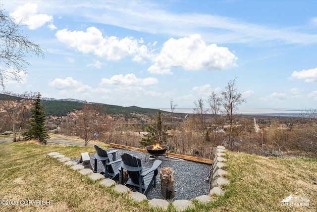 view of yard featuring an outdoor fire pit