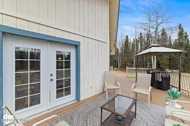wooden terrace with french doors