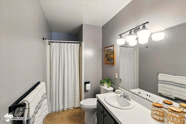25925 Williamson Ln, Kasilof, AK 99610 - bathroom featuring vanity, curtained shower, and concrete floors