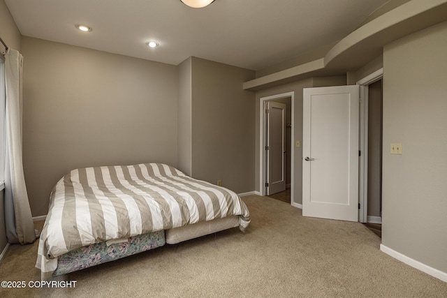 bedroom with baseboards, carpet, and recessed lighting
