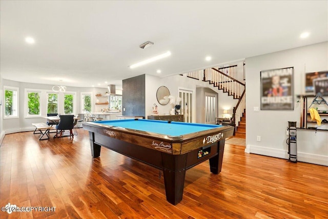 4200 Endeavor Cir, Anchorage, AK 99515 - recreation room with billiards, wood finished floors, baseboards, and recessed lighting