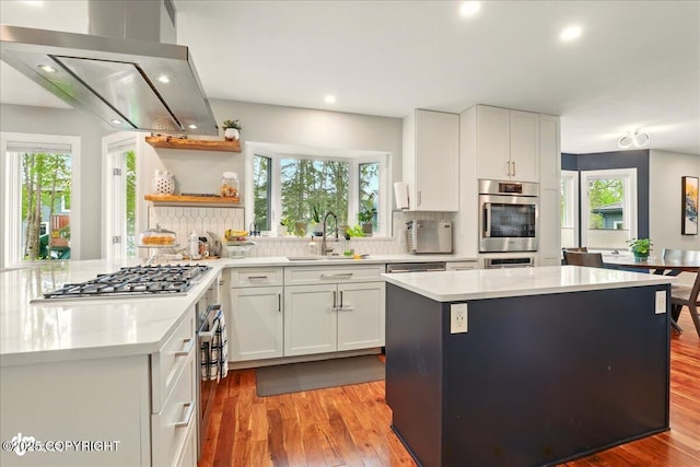 4200 Endeavor Cir, Anchorage, AK 99515 - kitchen with a sink, appliances with stainless steel finishes, wall chimney exhaust hood, healthy amount of natural light, and recessed lighting
