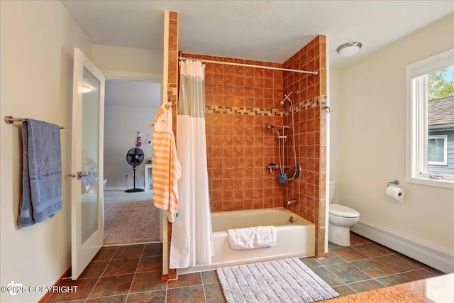4200 Endeavor Cir, Anchorage, AK 99515 - bathroom with toilet, shower / bath combo, baseboards, and a baseboard heating unit