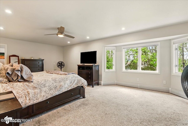 4200 Endeavor Cir, Anchorage, AK 99515 - bedroom featuring light colored carpet, recessed lighting, baseboards, and a ceiling fan