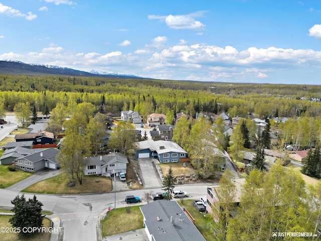 aerial view of residential area featuring a forest