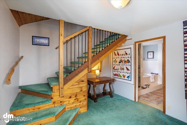 3669 Pullen Cir, Eagle River, AK 99577 - stairs with carpet and vaulted ceiling