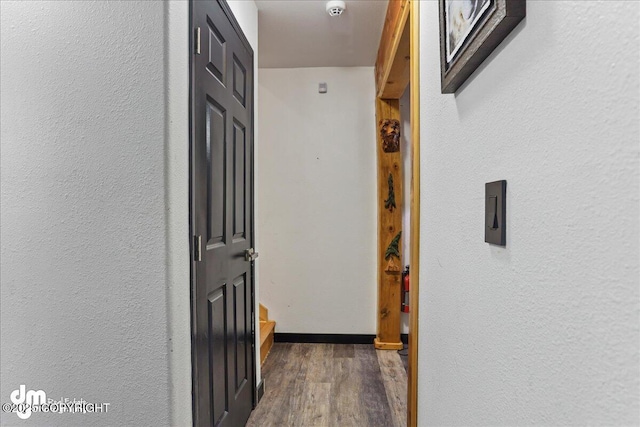 10912 Wolf Trail Cir, Seward, AK 99664 - corridor with wood finished floors and a textured wall