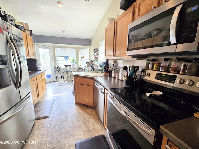 1902 Swetmann Ave, Seward, AK 99664 - kitchen with a sink, stainless steel appliances, and lofted ceiling