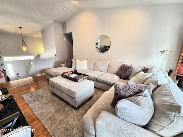 1902 Swetmann Ave, Seward, AK 99664 - living area featuring vaulted ceiling and wood finished floors