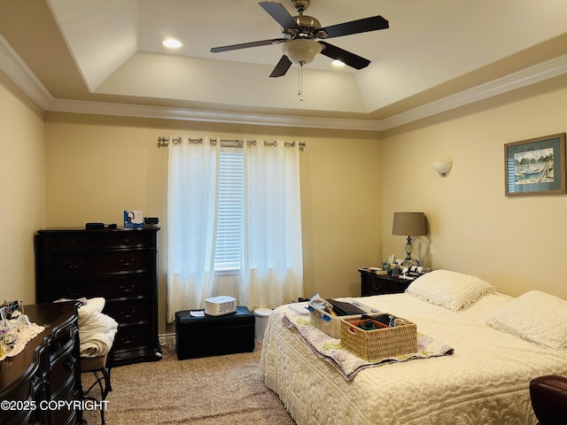 5789 S Hanson Loop, Wasilla, AK 99654 - carpeted bedroom with a raised ceiling, ceiling fan, and ornamental molding