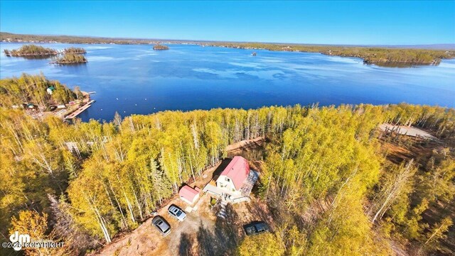 8266 S Big Lake Rd, Big Lake, AK 99652 - aerial view of property and surrounding area with a nearby body of water and a heavily wooded area