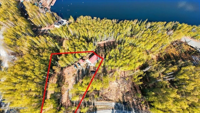 8266 S Big Lake Rd, Big Lake, AK 99652 - aerial overview of property's location featuring property boundaries highlighted and a large body of water