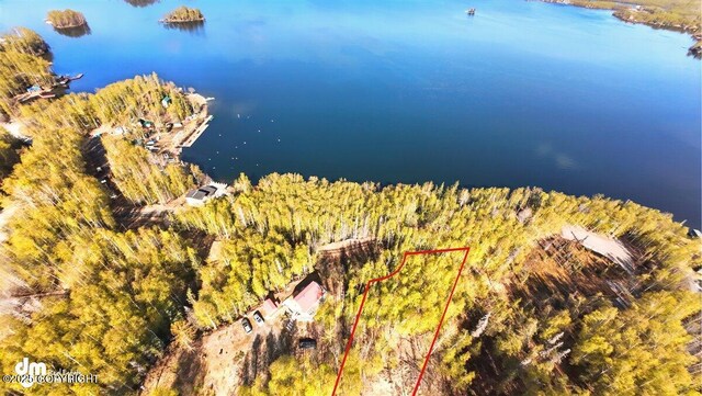 8266 S Big Lake Rd, Big Lake, AK 99652 - aerial overview of property's location with a nearby body of water and property boundaries highlighted