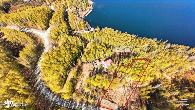 8266 S Big Lake Rd, Big Lake, AK 99652 - aerial view of property's location with a large body of water and property parcel outlined