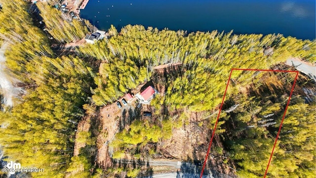 8266 S Big Lake Rd, Big Lake, AK 99652 - aerial view of property and surrounding area featuring property boundaries highlighted and a large body of water