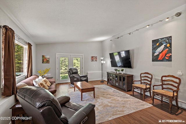6700 Omalley Rd, Anchorage, AK 99507 - living room with plenty of natural light, vaulted ceiling, wood finished floors, and baseboards
