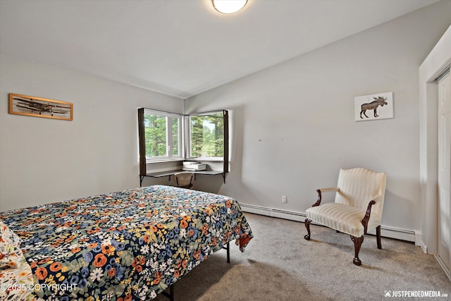 6700 Omalley Rd, Anchorage, AK 99507 - carpeted bedroom featuring lofted ceiling and a baseboard heating unit