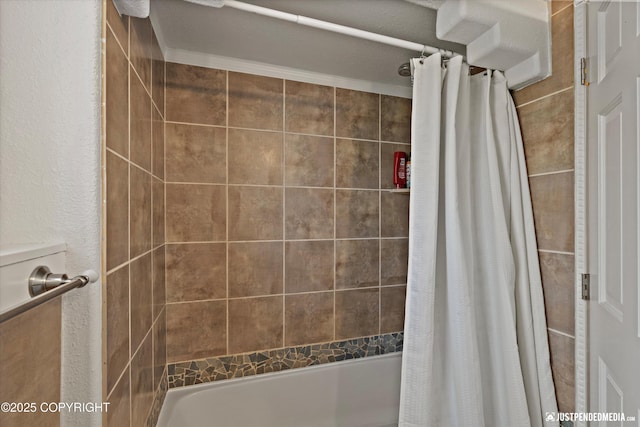 6700 Omalley Rd, Anchorage, AK 99507 - full bath with shower / bath combo with shower curtain and a textured wall