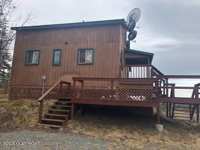 35290 Fisherman Rd, Soldotna, AK 99669 - rear view of property featuring stairway and a wooden deck