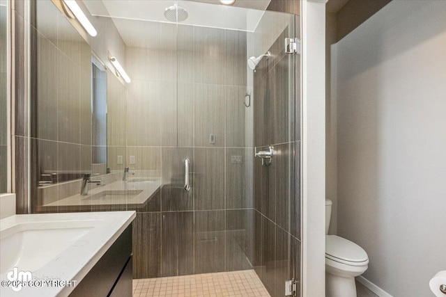 3412 Red Rock Ct, Anchorage, AK 99502 - full bathroom with vanity, a stall shower, and toilet