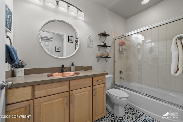 222 E 7th Ave # 106, Anchorage, AK 99501 - full bathroom with vanity, enclosed tub / shower combo, and tile patterned floors