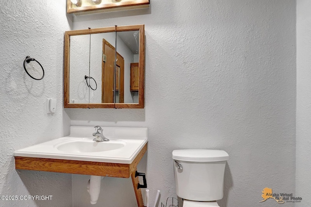 5900 E Liberty Ct, Wasilla, AK 99654 - half bathroom with toilet, a sink, and a textured wall