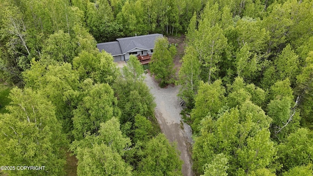 5900 E Liberty Ct, Wasilla, AK 99654 - aerial view of property and surrounding area featuring a heavily wooded area