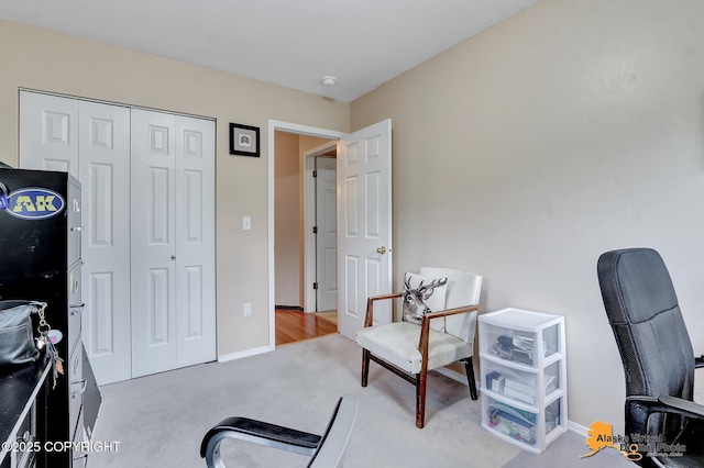 view of carpeted home office