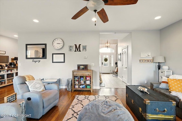 2153 S Withers Rd, Wasilla, AK 99654 - living room featuring ceiling fan, wood finished floors, and recessed lighting