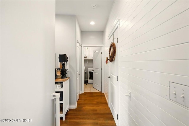 2153 S Withers Rd, Wasilla, AK 99654 - hall with dark wood-type flooring, washer / dryer, and recessed lighting