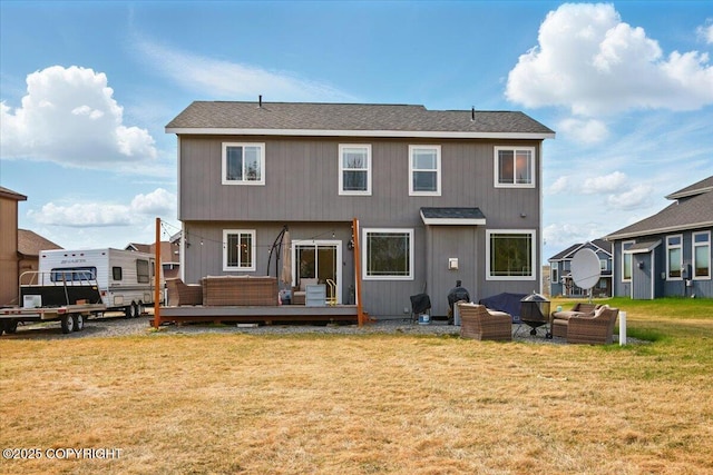 2153 S Withers Rd, Wasilla, AK 99654 - rear view of house featuring an outdoor living space, a deck, and a yard