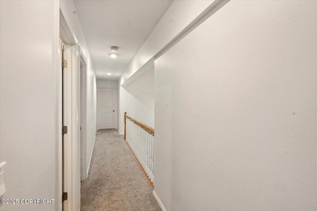 hall featuring light colored carpet