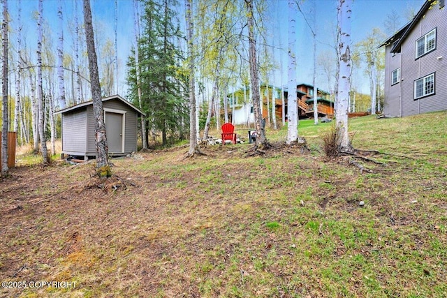 view of yard with a shed and an outdoor structure
