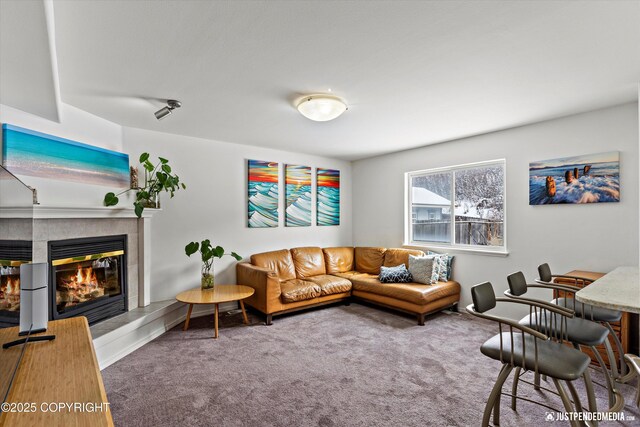 1734 Concord Hill Dr, Anchorage, AK 99515 - living area featuring a tiled fireplace and carpet floors
