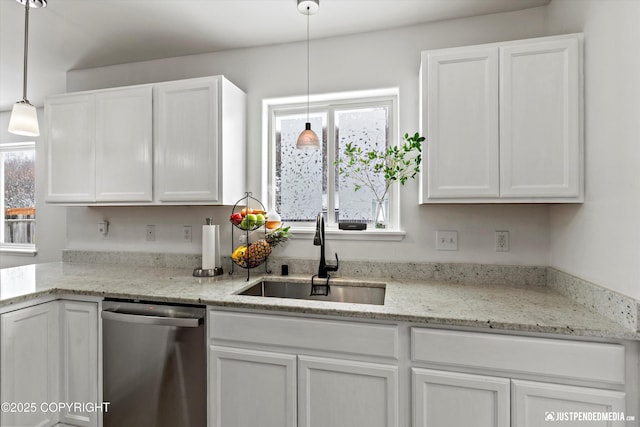 1734 Concord Hill Dr, Anchorage, AK 99515 - kitchen featuring stainless steel dishwasher, white cabinets, and a sink