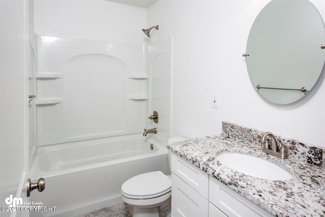 full bath featuring toilet, shower / bathtub combination, and vanity